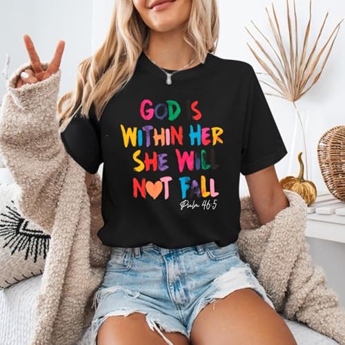 Christian Shirts for Women Jesus God is Within Her Tshirt Faith Inspirational Bible Verse Religious Graphic Tee Tops2