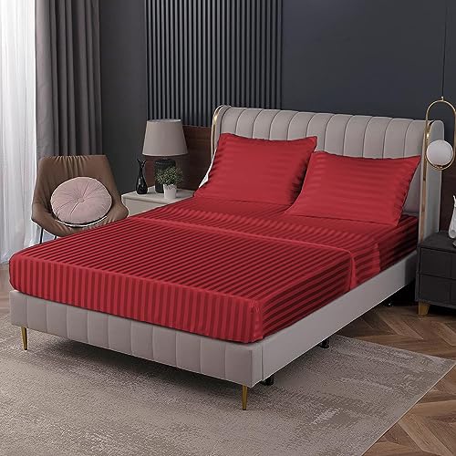 Cloth Fusion Glace Cotton Feel Elastic Fitted Bedsheet (78X60 Inches, RED)