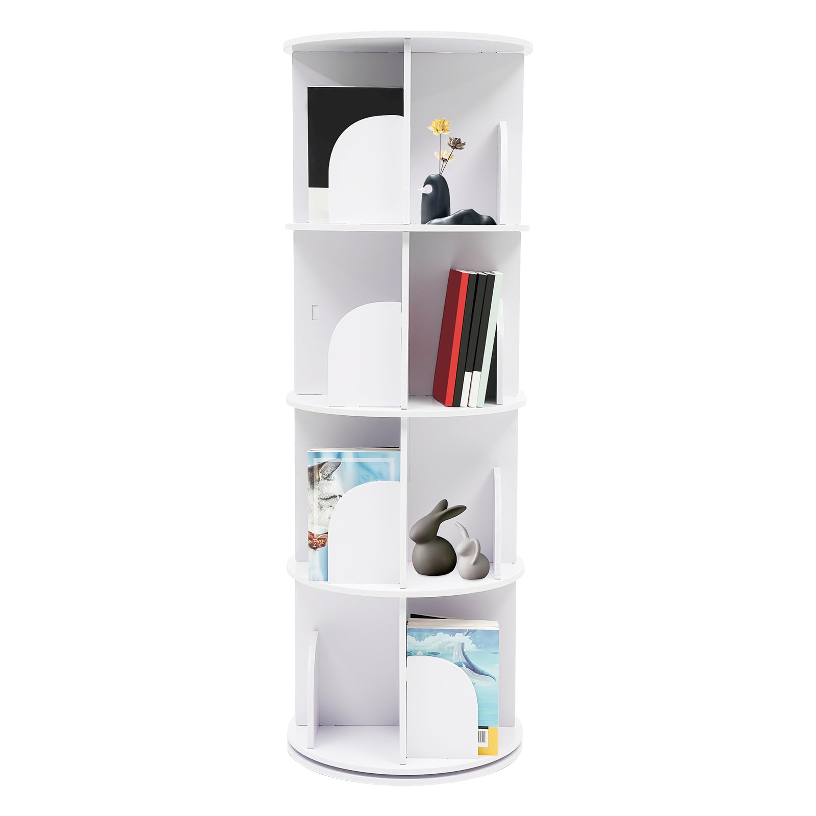 Libreria girevole a 4 ripiani, scaffale girevole a 360°, con 16 scomparti, portata 60 kg, materiale in PVC e antiribaltamento, scaffale salvaspazio per libri, giocattoli, decorazione, con tovaglia