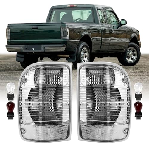USR UNIQUE STYLE RACING 01-05 PJ PickUp Tail Light Rear Lamps (Left + Right) Pair - Compatible with 2001-2005 Ford Ranger Pick Up Truck with Standard Bed - 3rd Gen (CLEAR LENS with COLOR BULBS)