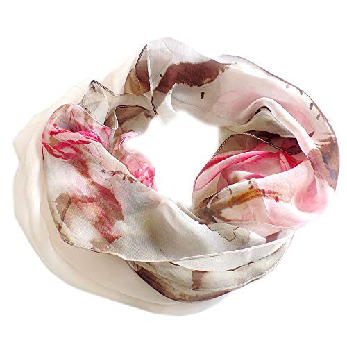 Lenço de Chiffon Estampado Aquarelado Echarpe Branco Floral