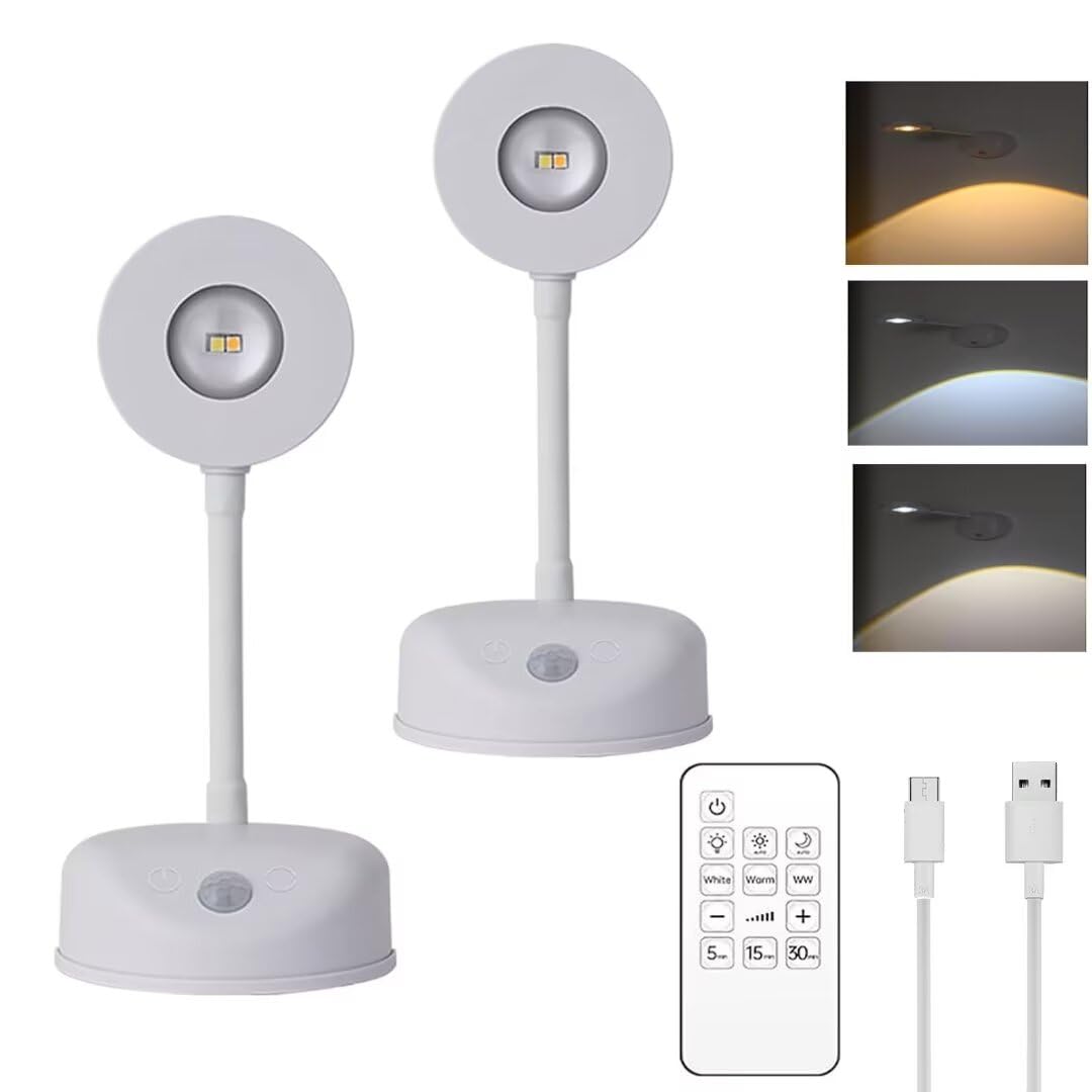 EIMOPE LED Wall Lights, Wall Lamp Indoor, Rechargeable Reading Lamp with Remote/Touch Control, 4 Brightness Levels & 3 Color Temperatures, 360° Rotatable Wall Lights for Living Room, Bedroom Gallery
