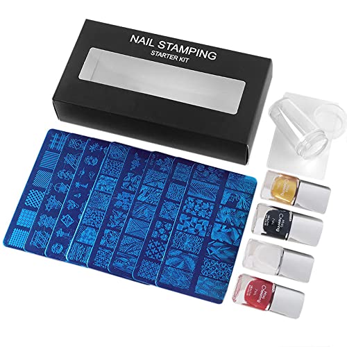 Beaufy Kit de Inicio de Estampado de Uñas Plantilla de Arte de Imagen de Transferencia de Decoración Herramienta de Manicura Accesorios para Niña Mujer Esposa Amiga Paquete de 6 Piezas Cover