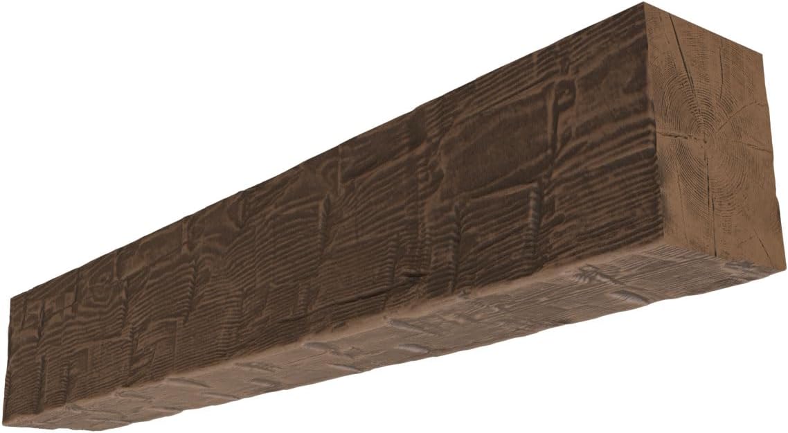 Ekena Millwork 10"H x 8"D x 84"W Reclaimed Axed Cut Heritage Timber Faux Wood Fireplace Mantel, Kona Brown 7.5-in. H x 9.5-in. D x 84-in. W Kona Brown