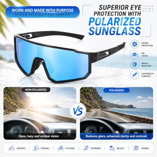Image of Dervin One Piece Shield Sports Oversized Visor Polarized Sunglasses for Men Women, Outdoor Cricket Cycling Hiking Fishing Sunglasses