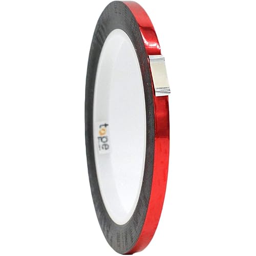 WOD MPFT2 Red Metalized Polyester Mylar Film Tape with Acrylic Adhesive, 1/4 inch x 72 yds. Vibrant Mirror Like Finish, Decor Tape for Detailing Accent Wall, Graphic Arts, Car and Boat Trim