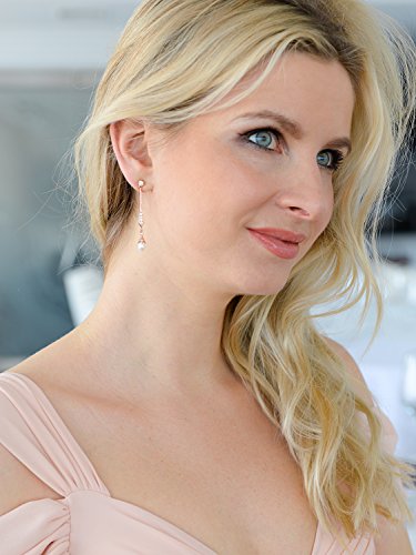 Mariell Rose Gold Freshwater Pearl Cubic Zirconia Dangle Earring for Brides, Wedding, Birthday Gift2