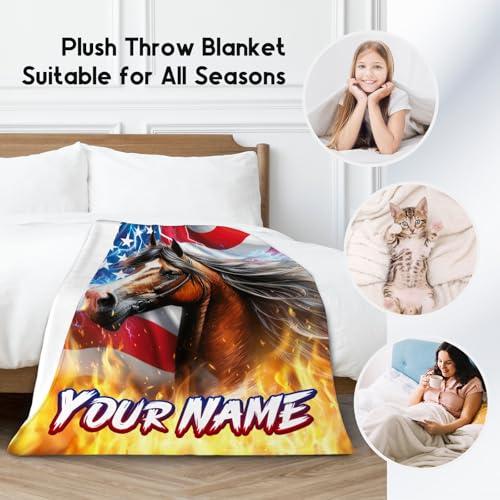 Blanket for Boys - Personalized Horse Gifts for Adults - Cool Cozy Fleece Throws for Office, Sofa - 4 Sizes