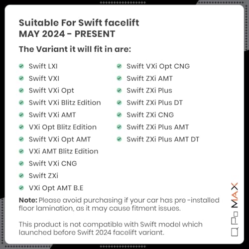Image of Q Po Swift Facelift (MAX) May 2024 - Present ECO TPE Car Floor Mat | Anti Slip All Weather Mats for Swift (Black)