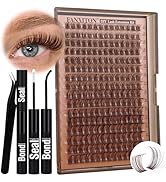 FANXITON Brown Lash Extension Kit Fluffy Lash Clusters Kit With Bond and Seal, D Curl 224Pcs Indi...