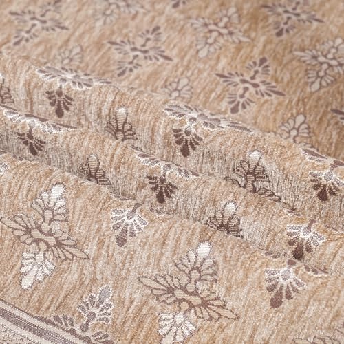 Image of Premium Chenille Woven Anti-Slip 1 Seater Sofa Cover | L-Shape Sofa Seat Protector for Living Room | Durable & Stylish Slipcover - Copper Brown - Floral