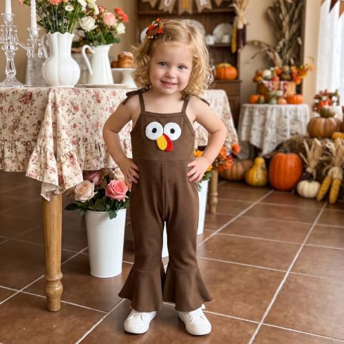 Image of Thanksgiving Baby Girl Outfit Toddler Turkey Romper Overalls Jumpsuit