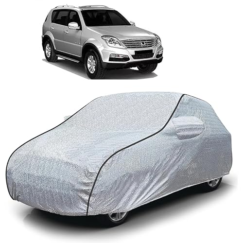 Image of Sulfar 100% Waterproof Car Body Cover Compatible with Mirror for SsangYong Tivoli (Triple Stitched, Full Bottom Elastic, Magic Silver with Black Piping)