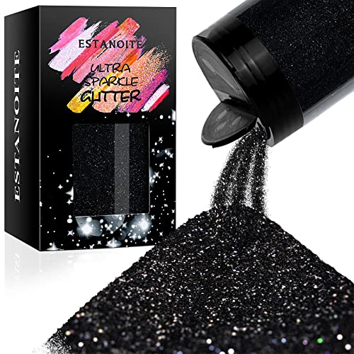 Metallic Ultra Fine Glitter 7.41Oz/210G Resin Glitter Powder Sequins Flakes 1/128 Holographic Iridescent Glitter for Resin Tumblers Art Crafts Hair Face Body Nail Glitter (Black)