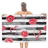 ZHIMI Hand Bath Towel Red Hearts Lips Kisses. Beach Towels Bath Towel Large Microfiber Absorbent Sand Free Quick Dry for Bathroom Gym Camping Pool Women Man 31x51Inch