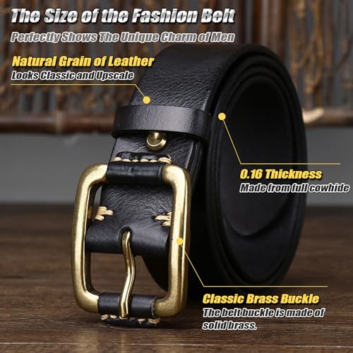 Vintage Full Grain Leather Belt for Men Versatile Fashion Belt Packed in Gift Box, 1.5" Wide, Heavy Duty Buckle2