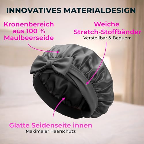 GOLDEN STAR BEAUTY Seidenhaube zum Schlafen aus 100% Maulbeerseide – einlagige atmungsaktive Schlafhaube, anpassbare Schlafmütze mit weichen Stretch-Stoffbändern, Silk Bonnet, Haarhaube für die Nacht