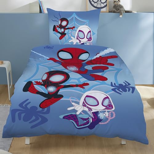 Familando Spidey Wende Bettwäsche Set 135x200 80x80 cm aus 100% Baumwolle · Kinderbettwäsche für Mädchen und Jungen mit Reißverschluss · Helles...
