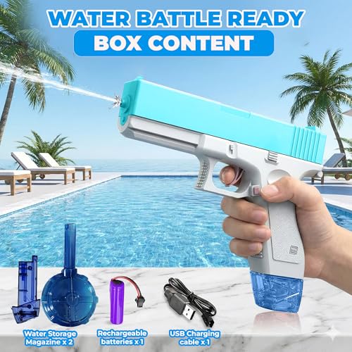 Image of Kidology Powerful Electric Water Guns Holi Pichkari for Kids and Adults, Range Up to 25-32 Ft with Two Water Reservoirs (Magzine + Barrel), Water Game for Pools and Beaches