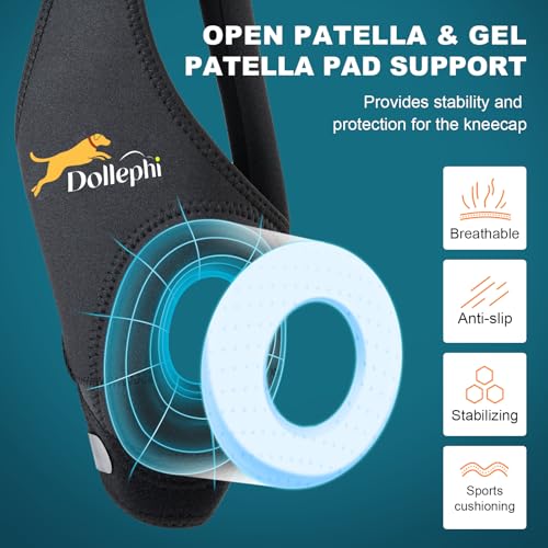 Dollephi Hunde-Kniebandage für gerissenes ACL-Hinterbein, Unterstützung bei Patella-Luxation oder Arthrose, Kreuzbandverletzungen, Aussparung, rutschfeste Bandage fördert die Patella-Stabilität