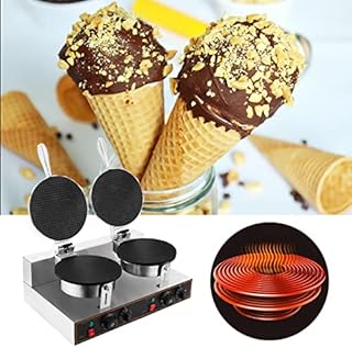 WICHEMI Commercial Ice Cream Cone Maker Electric Waffle Cone Maker Machine Stainless Steel Non-Stick Egg Roll Cone Baker Double Head Waffle Roll Maker for Restaurant Home Use, 110V 2400W