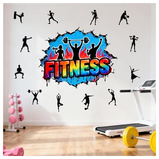 OLMIXA 3D Fitness Wall Decals, Fitness Gym Workout Wall Stickers, Vinyl Sport Exercise Wall Art for Gym and Fitness Center Bedroom Playroom Decor