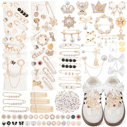 463 Pieces Junk Socks Charms Kit – Shoe Charms for Sneakers with Letter Beads, Safety Pins, Gold Brooches, Lace Shoelaces, Bead Embellishments, DIY Personalization Shoe Sock Accessories for Women