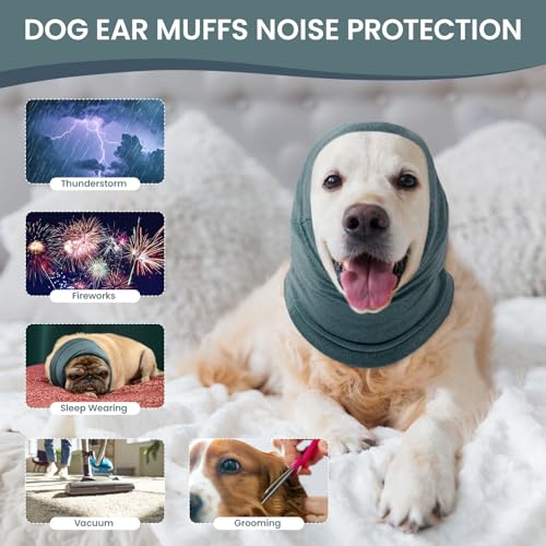Image of BRKURLEG Dog Calming Hoodie, Ear Muffs for Noise Protection, Dog Head Cover Sleeves Ears Covers, Pet Ear Covers Hood for Anxiety Relief, Hematoma, Grooming and Force Drying, LightBlue, M
