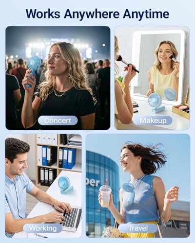 Image of SWEETFULL Handheld Portable Fan, 5000mAh Rechargeable Battery, 6 Speed Wind, LED Digital Display, Foldable Electric Personal Mini Travel Fan with Backup Power, Summer Essentials Gifts for Women Girl