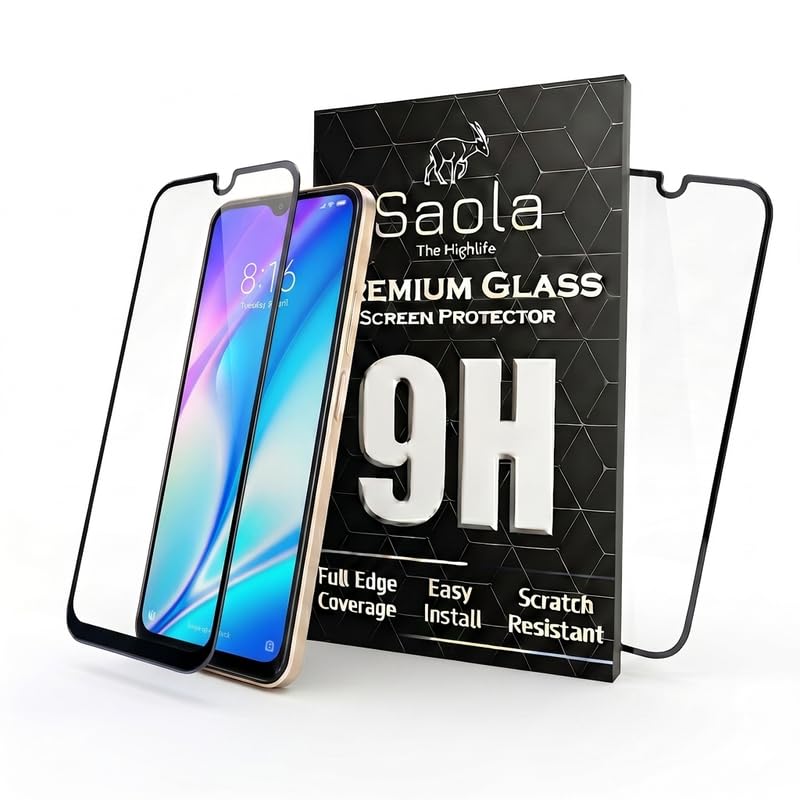 Image of Saola HD+ Oleophobic Tempered Glass Screen Protector For Redmi 8A (Pack Of 2) with Free Installation Kit. Full screen Coverage - 6.22 inch
