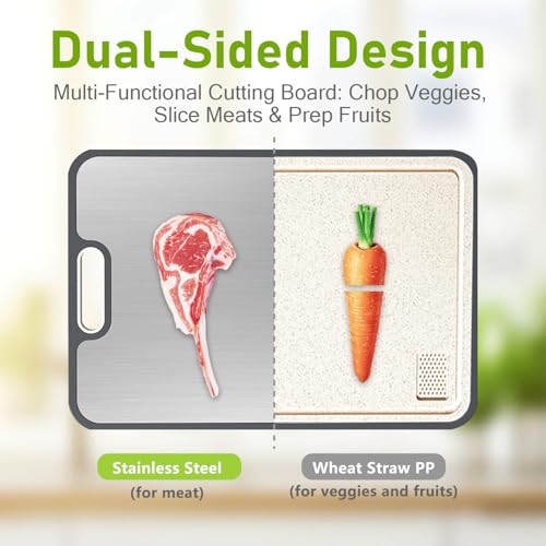 Tabla de Cortar Universal Mejorada FIRE HIVE de Doble Cara, Acero Inoxidable de Alta Dureza y Polipropileno Platycodon, con Ranura para Jugos, para Uso en Cocina y Hogar miniatura 2