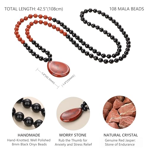 COAI Thumb Worry Stones Necklace for Men Women, Handmade 108 Mala Beaded Necklace for Women Men 8MM3