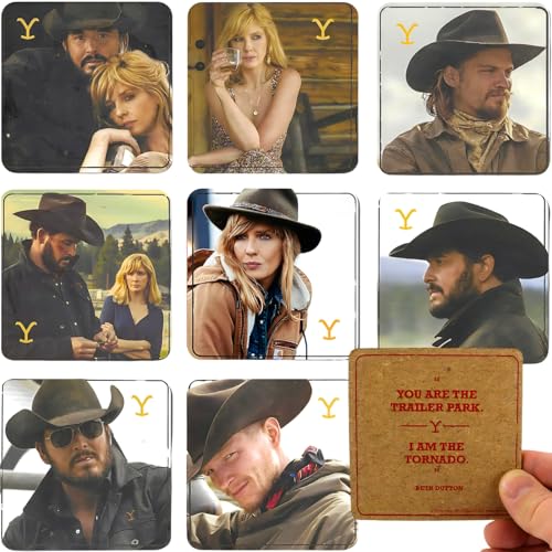 Yellowstone Character & Quote Cork Coasters - 3.5' (8-Count) - Absorbent Cork, Western Graphics &...