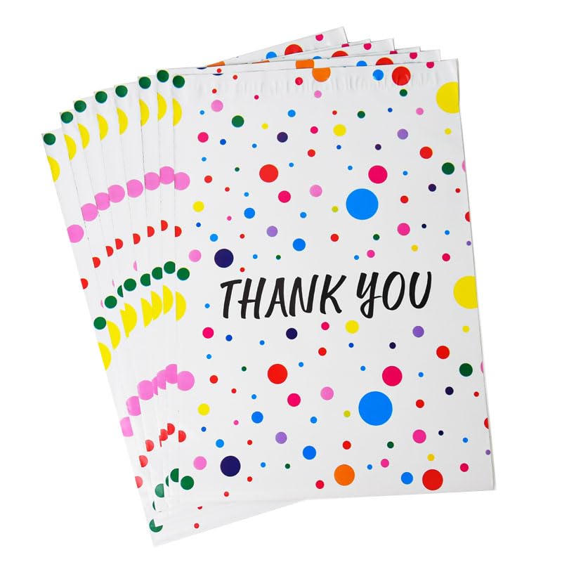 Poly Mailer Bag Mailing Postal Bags Gifts Shipping Wrapping Design Pattern Designer Envelope for Parcel Mail (50, Colour Dots Thank You)