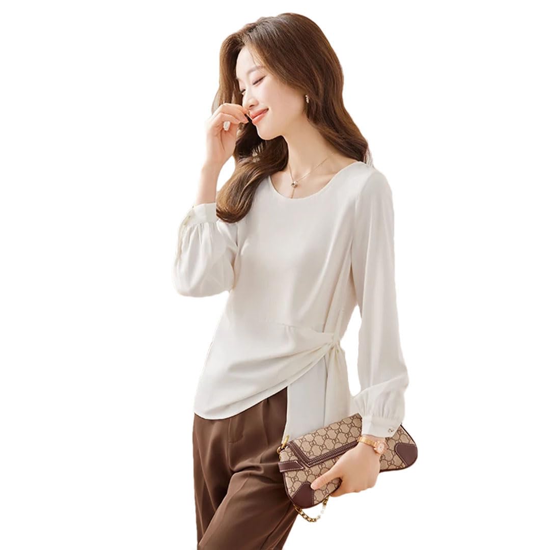 Blusas de gasa con cuello redondo y temperamento elegante para mujer, para oficina