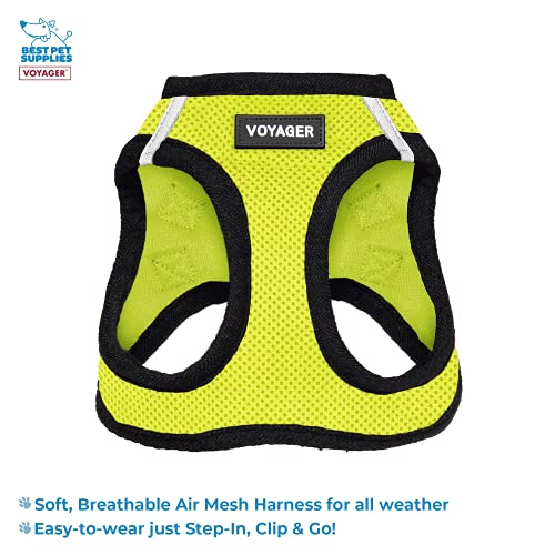 Image of Voyager Step-in Air All Weather Mesh Harness and Reflective 5 ft Dog Leash with Neoprene Handle for Small, Medium and Large Breed Puppies by Best Pet Supplies - Lime Green Base, XXXS