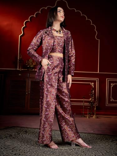 Image of PURVAJA Women's Full Sleeve Crop Top Trouser Printed Co-Ords Set