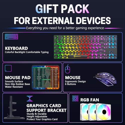 Image of Gaming PC Desktop Computer, Ryzen 5 5500 up to 4.2GHz, Radeon RX560 4G | 16G GDDR4 RAM, 512GB SSD, WiFi, Prebuilt Gaming PC Tower Computer for Game Design and Office