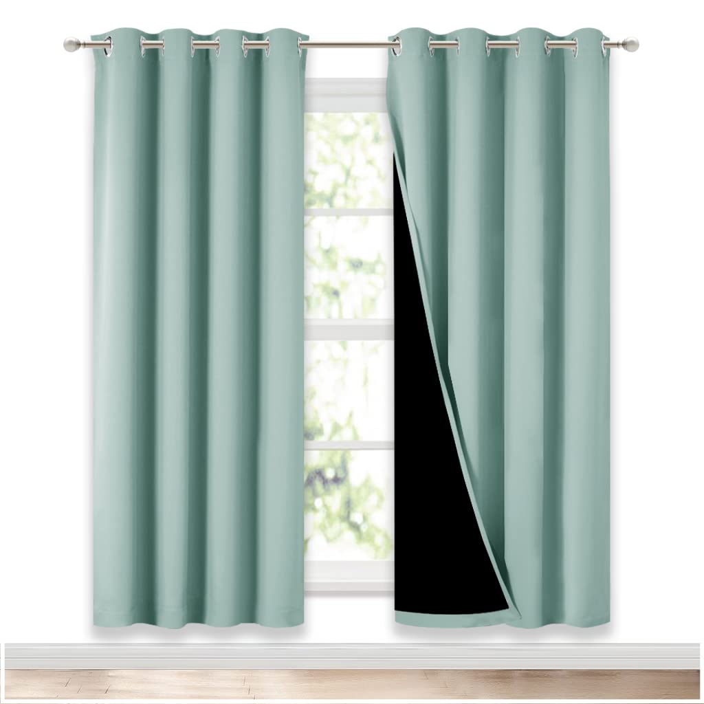NICETOWN 100% Blackout Window Curtain Panels, Full Light Blocking Drapes with Black Liner for Nursery, 72-inch Drop Thermal Insulated Draperies (Aqua Blue, 2 Pieces, 52-inch Wide Per Panel)