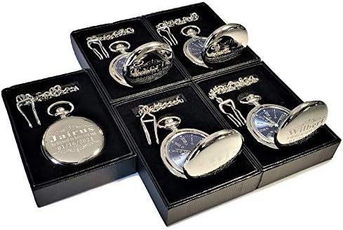 Miniatura 8 de Reloj de bolsillo personalizado, reloj de bolsillo personalizado grabado. Caja incluida, cadena de acero inoxidable y grabado incluido.