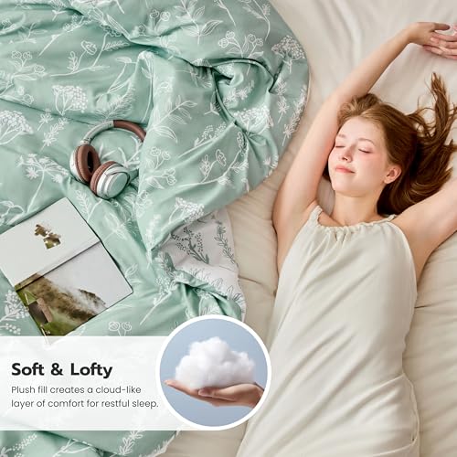 Joiedomi Queen Comforter Set Sage Green, 3 Pieces Floral Queen Bedding Set with 1 Soft Reversible Botanical Comforter and 2 Pillow Shams, Bed in a Bag for All Seasons - Image 4