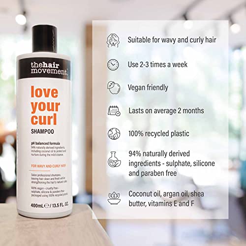 Love Your Curl Shampoo (400ml) - sulphate free, paraben free, curly hair shampoo from The Hair Movement. - Salon Professional Shampoo to Define Curls, Reduce Frizz, Retain Moisture - Cruelty-Free - Image 7