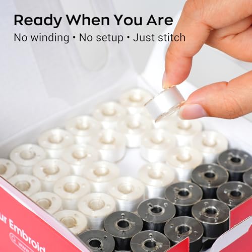 Image of Poolin Prewound Bobbins Richword Selected 144pcs, Size A (Class 15 / SA156), 75D Polyester Bobbin Thread, Plastic Sided, for Single Needle Embroidery & Sewing Machines, 108pcs White+36pcs Black