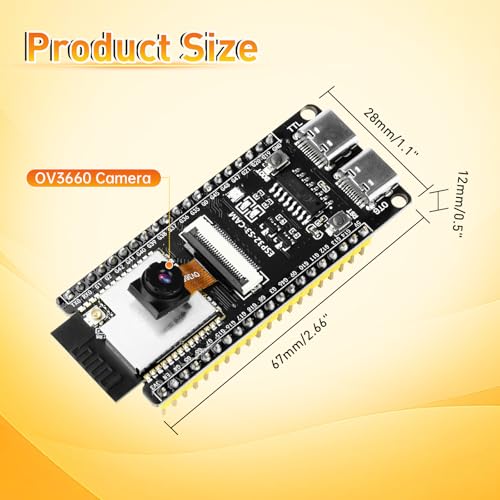 Image of ESP32-S3-CAM Development Board with OV3660 Camera +Antenna, 16MB Flash 8MB PSRAM ESP32-S3 N16R8 Module with Dual USB-C WiFi BT MCU Microcontroller for IoT, MicroPython,DIY Projects and AI Project