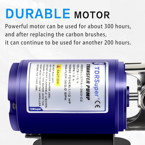 TDRSUPER Portable Water Transfer Pump 115V AC Electric Utility Pump with 6ft. Low Suction Utility Pump 360 GPH for Water Transferring from Ponds, Pools, Aquariums, Hot Tubs