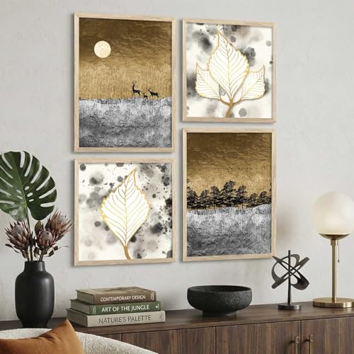 Image of kotart Aesthetic Modern Wall Decor Paintings with Frame for Home Decoration - Painting for Living Room Bedroom - Painting for Wall Decoration Set of 4 (Art 11, Big (13x17 or 13x13 inch))