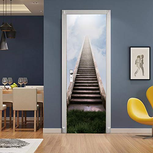 Sticker porte escalier du ciel trompe l'oeil imperméable 88x200cm