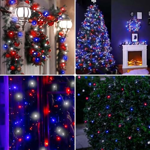 Yiqu JT-EL/FC300V0200-C 4Th Of July Decorations 200 Led String Lights Outdoor/Indoor, Red White And Blue Lights Extendable Green Wire Waterproof Fairy String Lights For Independence Day Memorial Day Garden Yard Decorations thumb #5