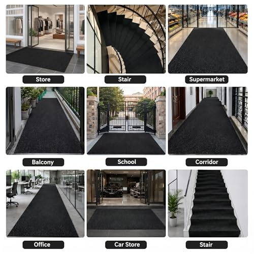 Image of TIB Cushion Noodle Mat for Home Entrance | Heavy Duty Anti-Slip Washable PVC Floor Mat for Bathroom, Kitchen, Bedroom & Office | Water Absorbent Indoor Outdoor Door Mat,Black,4x15 Feet