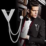 YIKOUQI High-End Strass V Brief Brosche Kristall Quaste Kette Anstecknadel Herren Anzug Hemd Badg Kleid Broschen Damen Accessoires